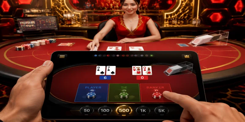 Giao diện sảnh cược Baccarat trực tuyến sắc nét tại hệ thống casino red88 thế hệ mới.
